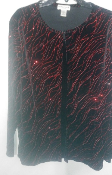 Notations Tops - Notations 2X Red Glitter on Black Velvet Tank Shell and Jacket Top Set Plus